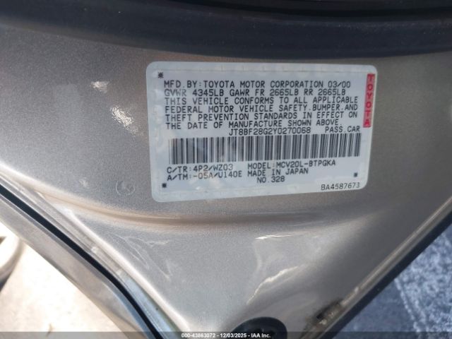 2000 LEXUS ES 300 JT8BF28G2Y0270068 Photo 8