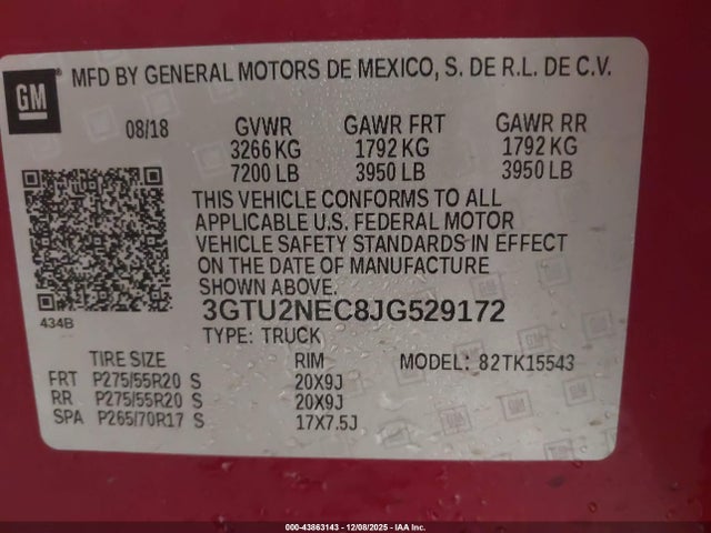 3GTU2NEC8JG529172 GMC Sierra 1500 Slt