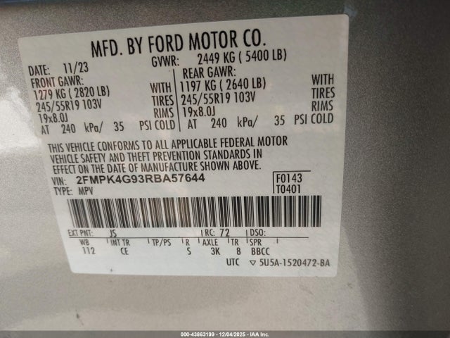 2FMPK4G93RBA57644 Ford EDGE SE