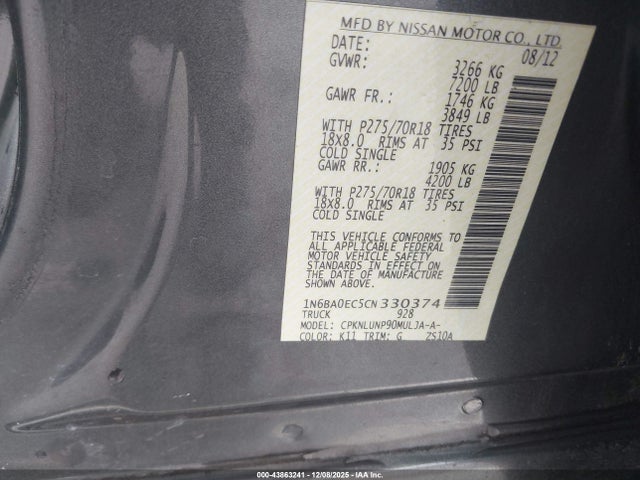 2012 NISSAN TITAN 1N6BA0EC5CN330374 Photo 8