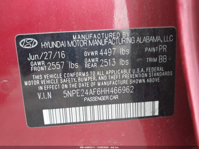 Hyundai SONATA SE 2017 5NPE24AF6HH466962 Image 9