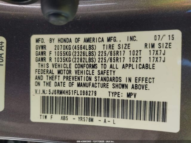 2015 HONDA CR-V 5J6RM4H51FL098279 Photo 8