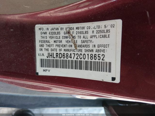 2002 HONDA CR-V JHLRD68472C018652 Photo 8