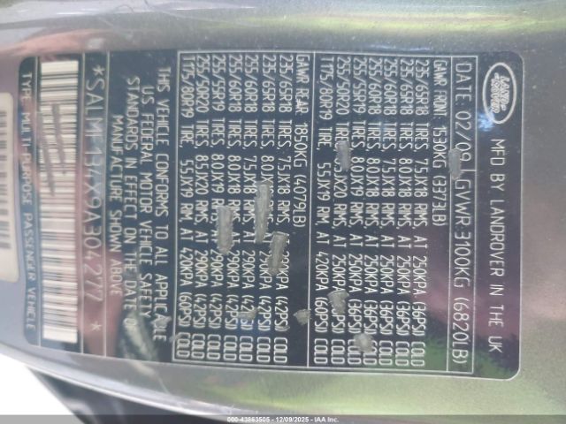 2009 LAND ROVER RANGE ROVER SALMF134X9A304277 Photo 8