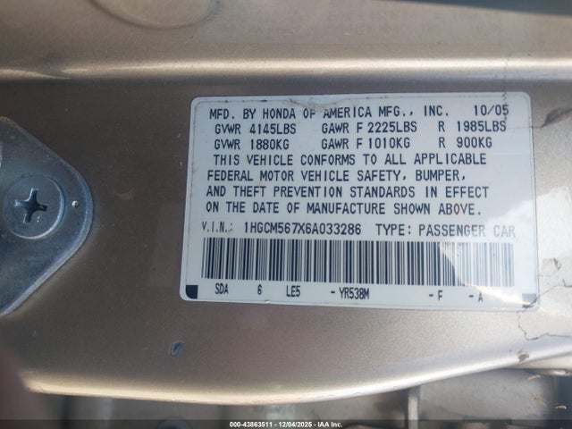 2006 HONDA ACCORD SDN 1HGCM567X6A033286 Photo 8