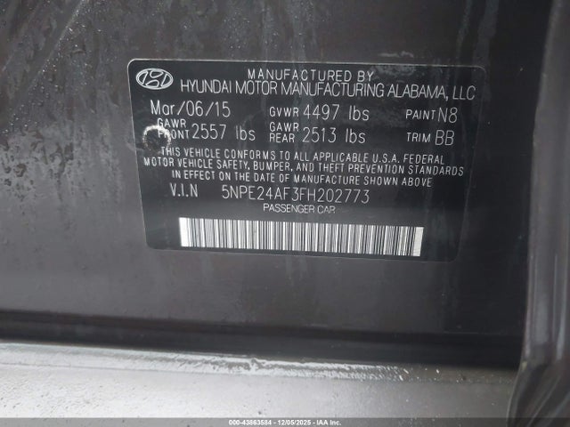 Hyundai SONATA SE 2015 5NPE24AF3FH202773 Image 9