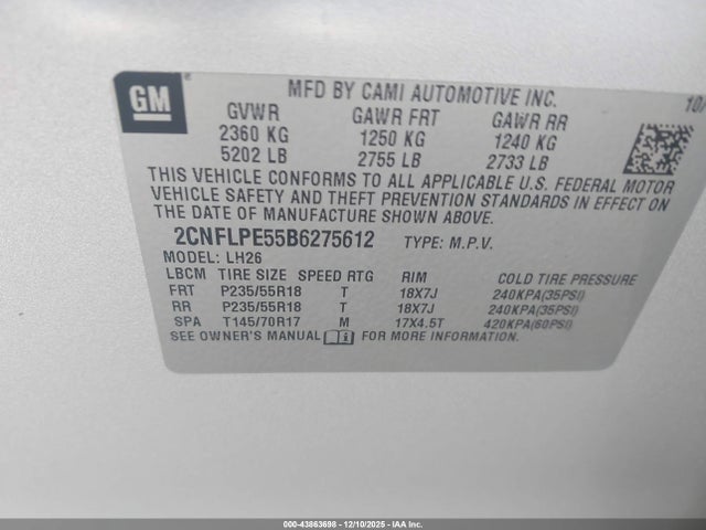 2011 CHEVROLET EQUINOX 2CNFLPE55B6275612 Photo 8