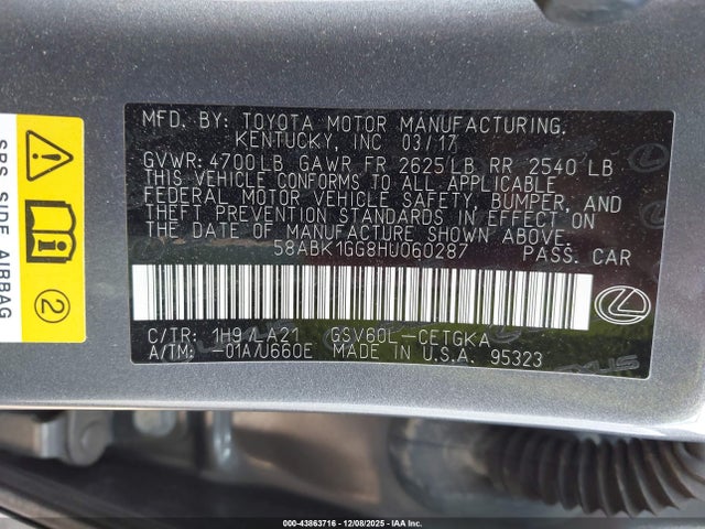 2017 LEXUS ES 350 58ABK1GG8HU060287 Photo 8