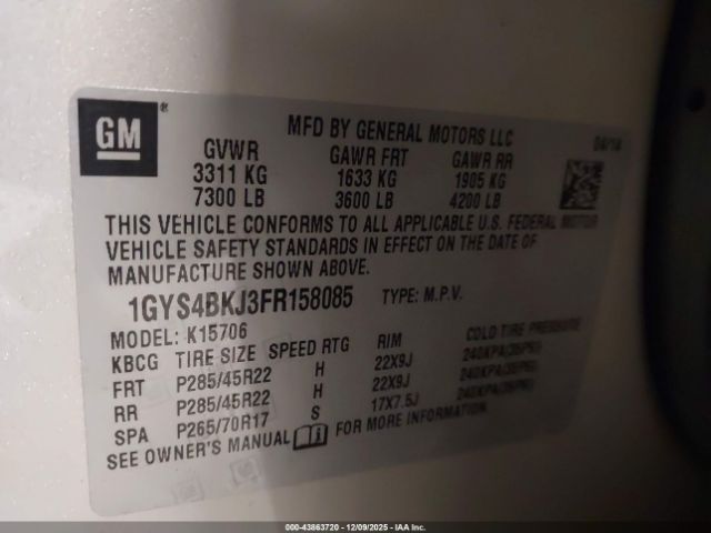 2015 CADILLAC ESCALADE 1GYS4BKJ3FR158085 Photo 8