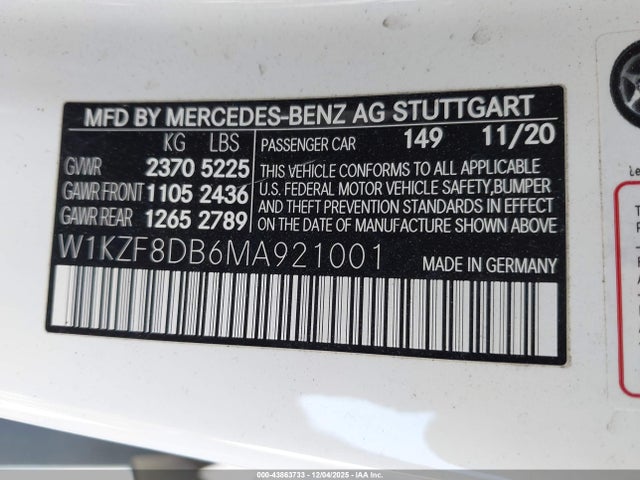 W1KZF8DB6MA921001 Mercedes-Benz E 350