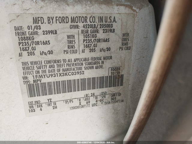 2003 FORD ESCAPE 1FMYU931X3KC03952 Photo 8