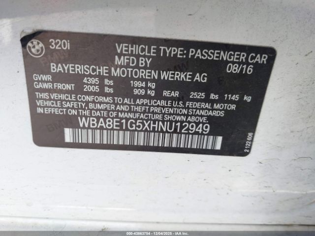 2017 BMW 320I WBA8E1G5XHNU12949 Photo 8