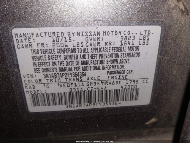 3N1AB7AP2FY354364 Nissan SENTRA S