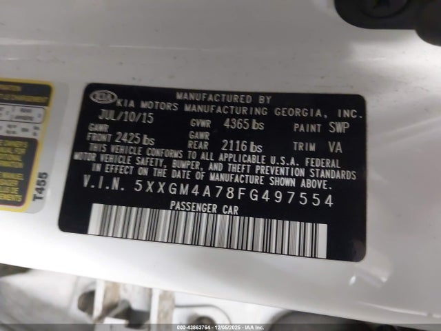 5XXGM4A78FG497554 KIA Optima Lx