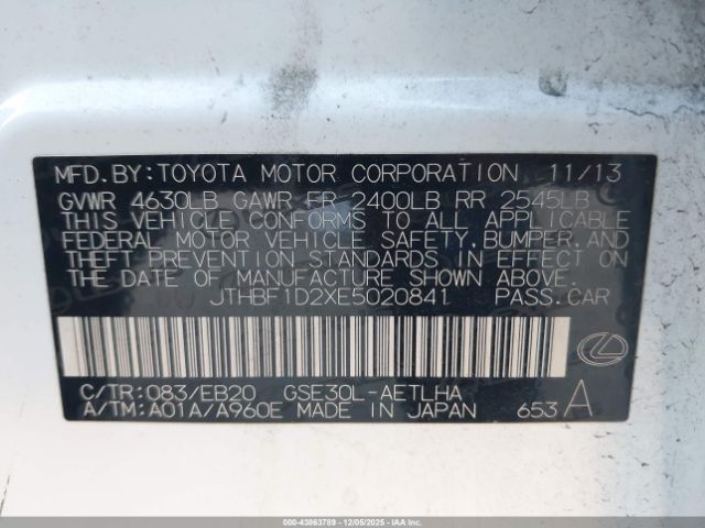 2014 LEXUS IS 250 JTHBF1D2XE5020841 Photo 8