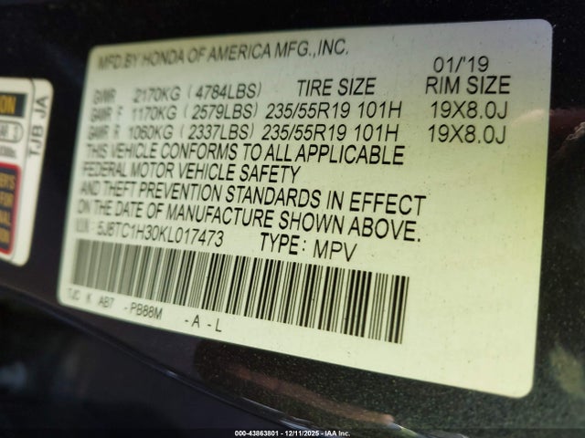 Acura k20c4 2019 5J8TC1H30KL017473 Image 9