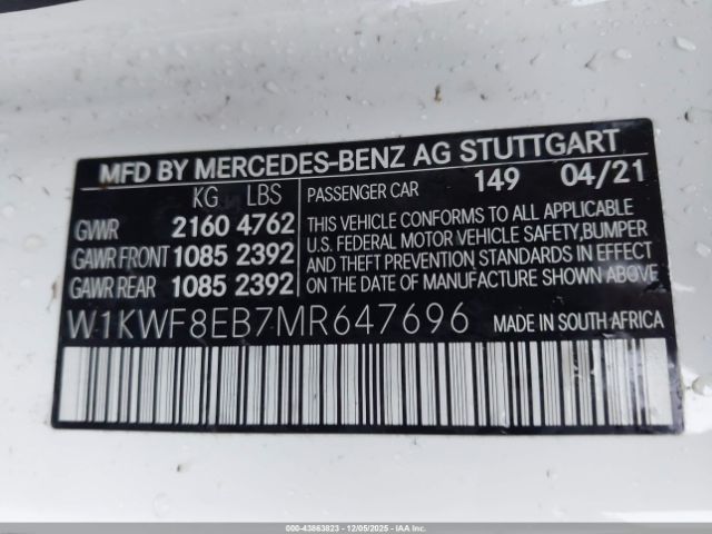 2021 MERCEDES-BENZ C 300 W1KWF8EB7MR647696 Photo 8