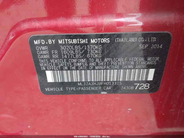 2015 MITSUBISHI MIRAGE ML32A3HJ9FH013315 Photo 8