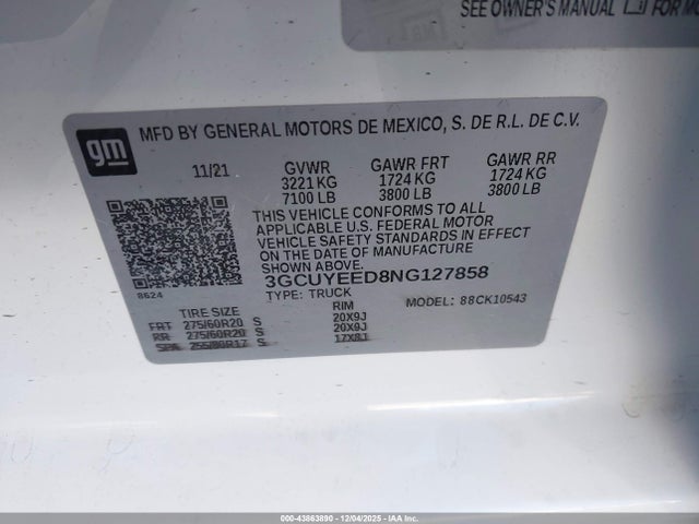 3GCUYEED8NG127858 Chevrolet Silverado 1500 Ltd 4wd Short Bed Rst