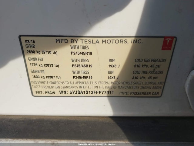 2015 TESLA MODEL S 5YJSA1S13FFP77011 Photo 8
