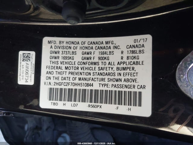 Honda CIVIC EX 2017 2HGFC2F70HH510844 Image 9
