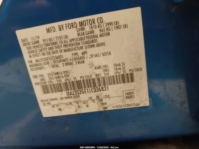 MAJ3S2GE1LC336821 Ford Ecosport Se