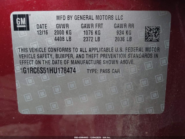 1G1RC6S51HU178474 Chevrolet VOLT LT