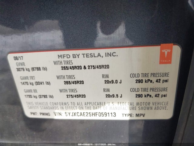 2017 TESLA MODEL X 5YJXCAE25HF059113 Photo 8