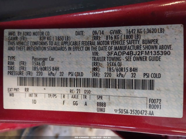 Ford FIESTA SE 2015 3FADP4BJ2FM135390 Image 9