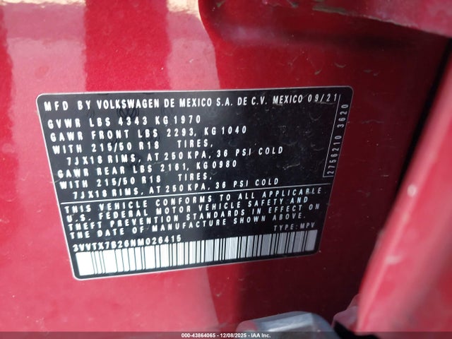 3VVTX7B26NM026415 Volkswagen Taos 1.5t Se