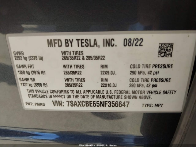 2022 TESLA MODEL X 7SAXCBE65NF356647 Photo 8