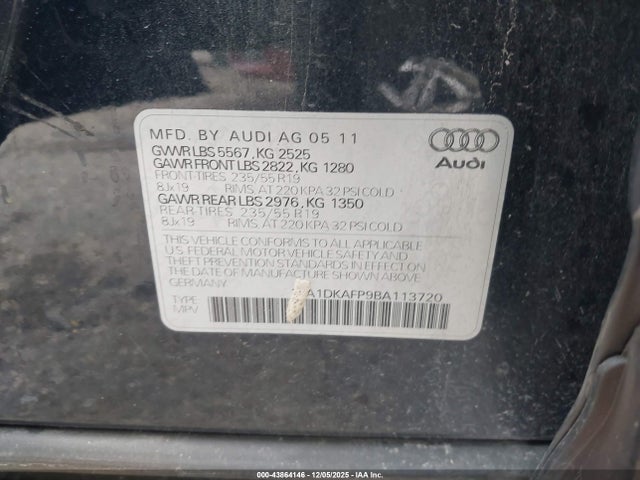Продажа на аукционе авто 2011 Audi Q5 3.2 Premium Plus, vin: WA1DKAFP9BA113720, номер лота: 43864146