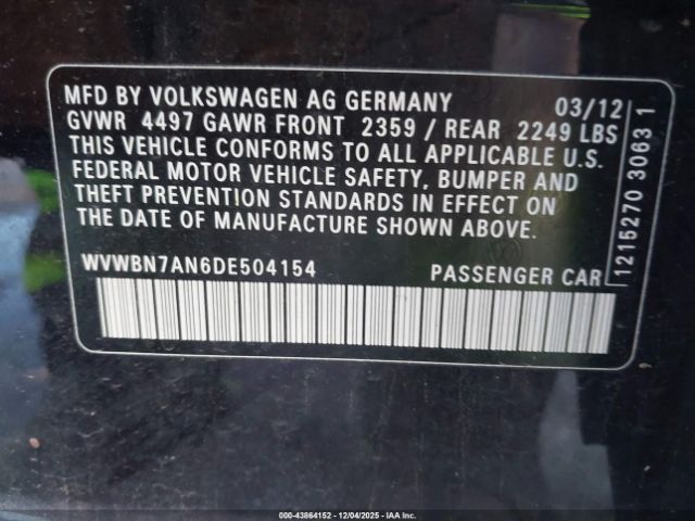 2013 VOLKSWAGEN CC WVWBN7AN6DE504154 Photo 8