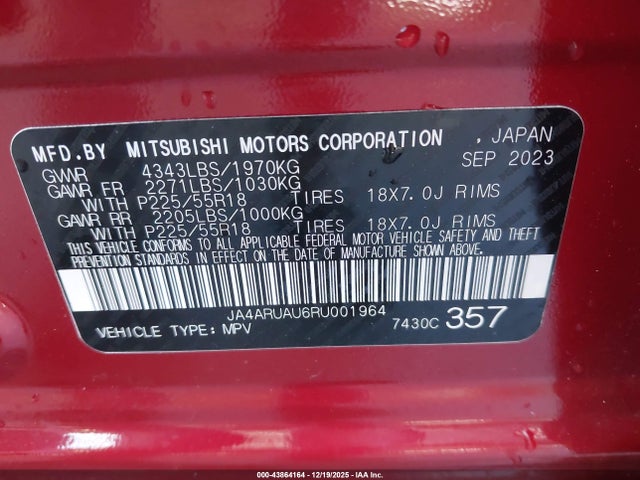 Aukcja sprzedaży 2024 Mitsubishi Outlander Sport 2.0 Es Awc, vin: JA4ARUAU6RU001964, numer aukcji: 43864164