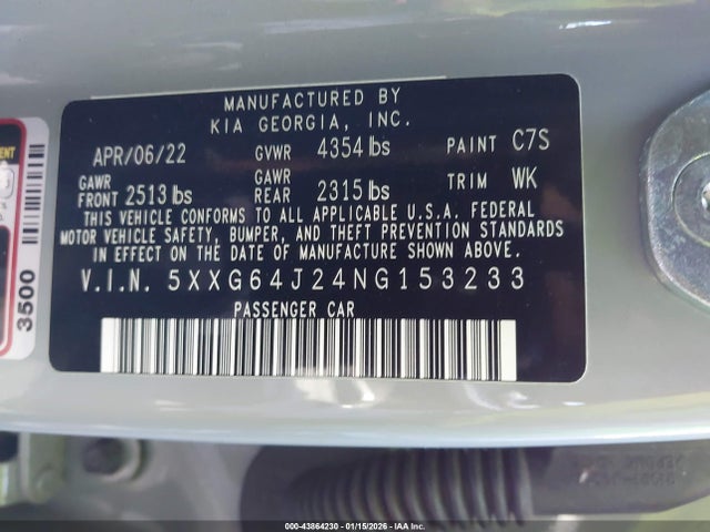 5XXG64J24NG153233 KIA K5 Gt-line