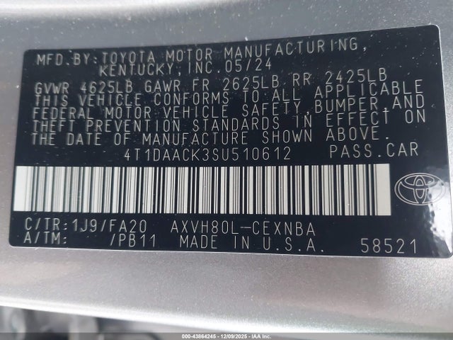 Toyota CAMRY LE 2025 4T1DAACK3SU510612 Image 9