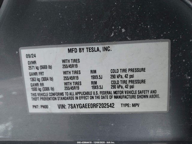2024 TESLA MODEL Y 7SAYGAEE0RF202542 Photo 8