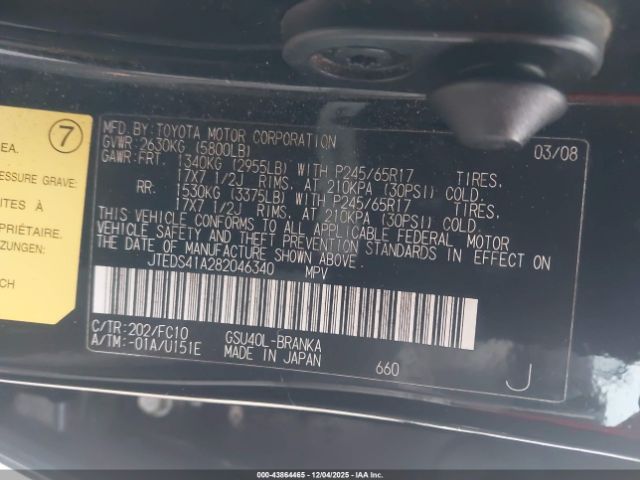 2008 TOYOTA HIGHLANDER JTEDS41A282046340 Photo 8