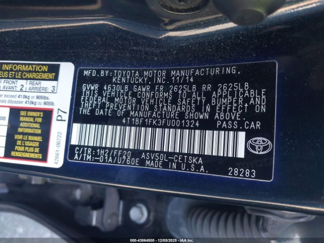 2015 TOYOTA CAMRY 4T1BF1FK3FU001324 Photo 8