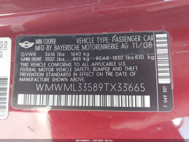 2009 MINI COOPER CLUBMAN WMWML33589TX33665 Photo 8