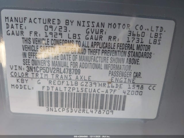 43864568 :رقم المزاد ، 3N1CP5DV2RL478709 vin ، 2024 Nissan Kicks Sr Xtronic Cvt مزاد بيع