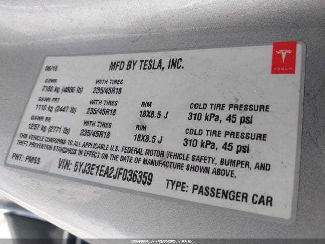 2018 TESLA MODEL 3 5YJ3E1EA2JF036359 Photo 8