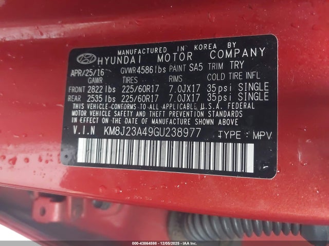 KM8J23A49GU238977 Hyundai TUCSON SE