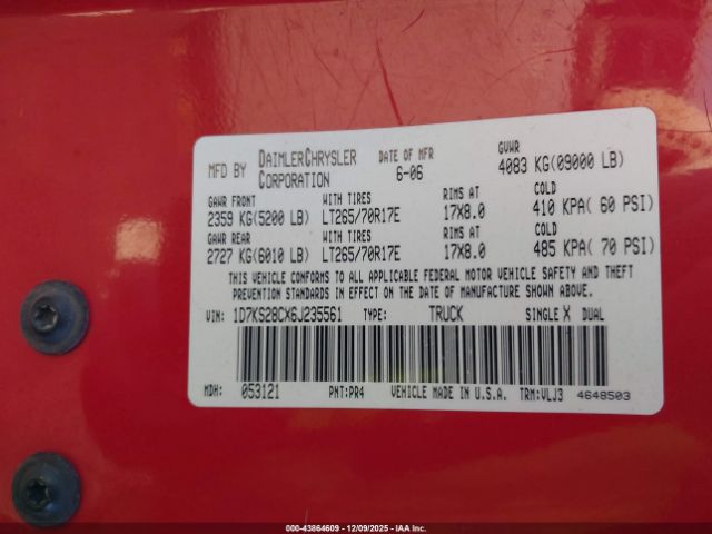 2006 DODGE RAM 2500 1D7KS28CX6J235561 Photo 8