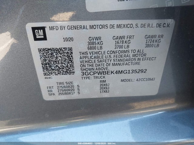 3GCPWBEK4MG135292 Chevrolet Silverado