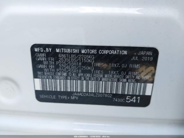 2020 MITSUBISHI OUTLANDER JA4AD2A34LZ007802 Photo 8