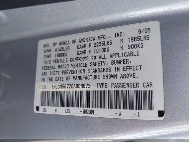 2006 HONDA ACCORD SDN 1HGCM56726A008673 Photo 8