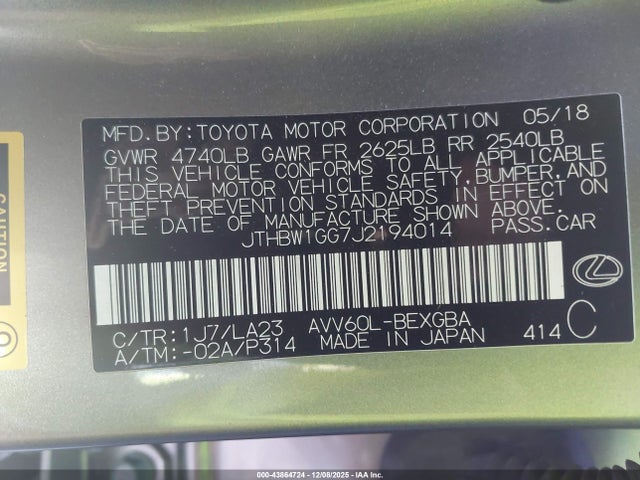 2018 LEXUS ES 300H JTHBW1GG7J2194014 Photo 8