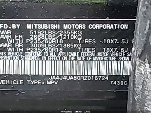 2024 MITSUBISHI OUTLANDER JA4J4UA80RZ016724 Photo 8