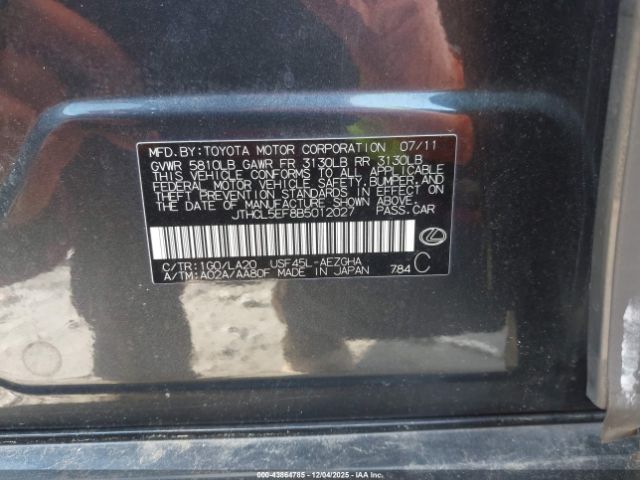 2011 LEXUS LS 460 JTHCL5EF8B5012027 Photo 8